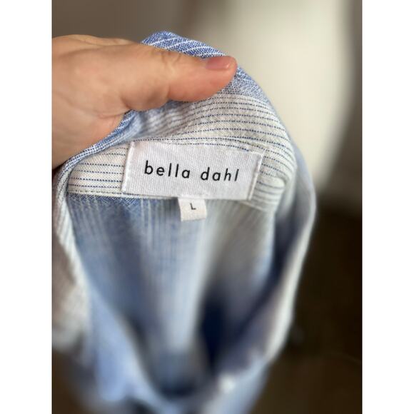 Bella Dahl 3/4 Roll-Tab Sleeve Stripe Linen Blend Shift Resort Dress Sz L - Picture 5 of 7